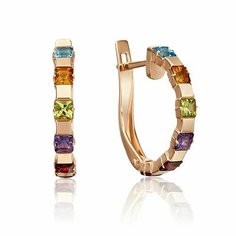 Серьги PLATINA, красное золото, 585 проба, гранат, цитрин, топаз, аметист, хризолит, , золотистый