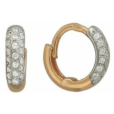 Серьги конго Эстет, красное золото, 585 проба, фианит, размер 8 мм, , бесцветный