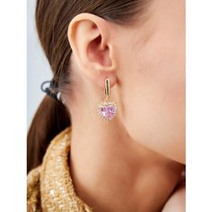 Серьги By Kanarskaya E., стекло, кристалл, фианит, размер 15 мм, желтый, золотой, розовый