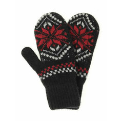 Варежки Русская шерсть Снежинки для женщин, размер 7 (18 см), черный, красный