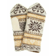 Варежки Русская шерсть Снежинка для женщин, размер 7 (18 см), коричневый, бежевый