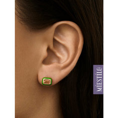 Серьги пусеты MIESTILO, серебро, 925 проба, золочение, фианит, длина 1 см, , золотистый