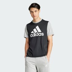 Футболка adidas Playera Essentials Logo Grande Tejido Jersey, размер M, black / medium grey heather
