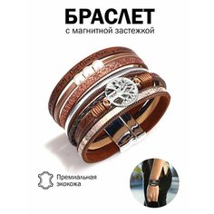 Браслет HEAVENLY PLACE, жемчуг имитация, дерево, металл, коричневый