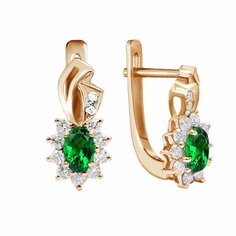 Серьги АУ-РУМопт, серебро, 925 проба, золочение, фианит, , зеленый