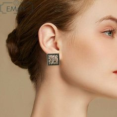 Серьги Emay, фианит, искусственный камень, серебряный, черный