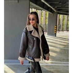 Дубленка, размер 44, коричневый темный Di Boutique