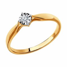 Кольцо помолвочное Diamant online, красное золото, 585 проба, бриллиант, размер 15.5, ширина 5 мм, прозрачный