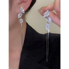 Серьги с подвесками, цепочки, искусственный камень, фианит, размер 90 мм, серебристый/белый Yulianna