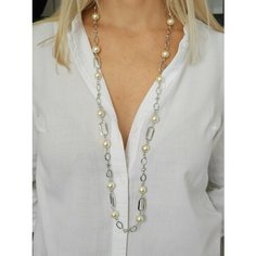Колье, жемчуг имитация, длина 90 см, серебристый Fashion Bijou Store