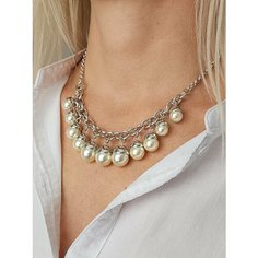 Колье, жемчуг имитация, длина 45 см, белый в серебре Fashion Bijou Store