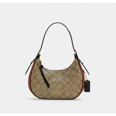 Сумка хобо Coach, фактура гладкая, бежевый, коричневый