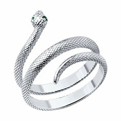 Кольцо Diamant online, серебро, 925 проба, фианит, размер 17, ширина 17 мм, зеленый