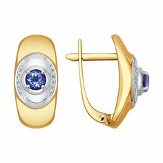Серьги Diamant online, красное золото, 585 проба, танзанит, бриллиант, длина 1.7 см, , голубой