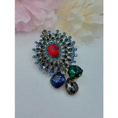 Брошь Fashion jewelry, искусственный камень, красный/желтый/зеленый