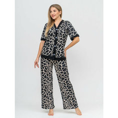 Пижама BUY-TEX.RU женская с брюками, размер 42, черный, бежевый