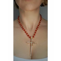 Колье ( Verba ), кристалл, длина 45 см, золотой, белый, серебряный, красный, бирюзовый