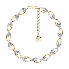 Браслет Diamant online, серебро, 925 проба, золочение, фианит, длина 18 см., прозрачный