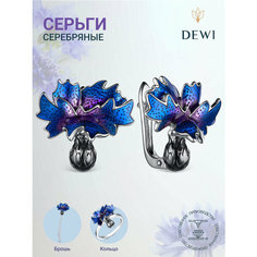 Серьги Dewi, серебро, 925 проба, родирование, эмаль, размер 1.6 мм, длина 1.5 см, , синий