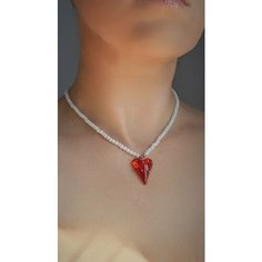 Колье ( Verba ), керамика, бирюза, жемчуг пресноводный культивированный, коралл, длина 40 см, бело-красный в серебре