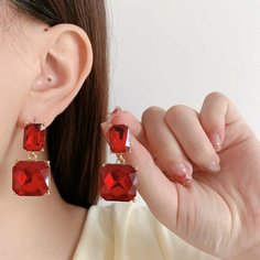 Серьги с подвесками, хрусталь, размер 40 мм, красный в золоте Yulianna