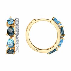 Серьги Diamant online, красное золото, 585 проба, Лондон топаз, топаз, фианит, длина 1.5 см, , мультиколор