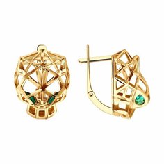 Серьги Diamant online, красное золото, 585 проба, фианит, эмаль, длина 1.7 см, , бирюзовый