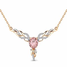 Колье Diamant online, серебро, 925 проба, золочение, морганит, фианит, длина 40 см., розовый