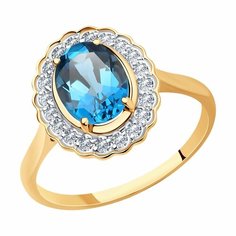 Кольцо Diamant online, красное золото, 585 проба, фианит, Лондон топаз, размер 20.5, голубой