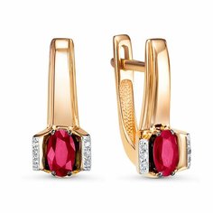 Серьги Diamant online, красное золото, 585 проба, рубин, бриллиант, длина 1.5 см, , розовый