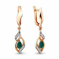 Серьги Diamant online, серебро, 925 проба, золочение, фианит, агат, длина 3.5 см, , бирюзовый, бесцветный