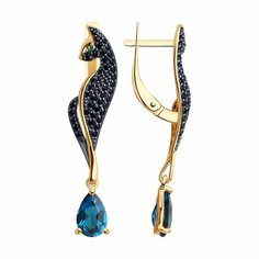 Серьги Diamant online, красное золото, 585 проба, фианит, Лондон топаз, длина 3.5 см, , мультиколор