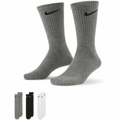 Носки NIKE M Everyday Lightweight Crew Sock 3 P, комплект, 3 пары, размер L, белый/серый/черный