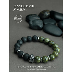Браслет DELACOSTA, змеевик, вулканическая лава, 1 шт., размер 19 см, размер L, зеленый/черный
