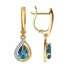 Серьги Яхонт, красное золото, 585 проба, Лондон топаз, фианит, , бесцветный, синий