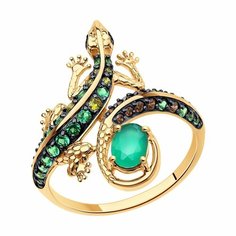 Кольцо Diamant online, красное золото, 585 проба, агат, фианит, размер 19.5, бирюзовый