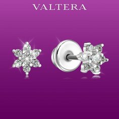 Серьги пусеты VALTERA, серебро, 925 проба, родирование, фианит, , серебристый