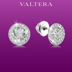 Серьги пусеты VALTERA, серебро, 925 проба, родирование, фианит, , серебристый