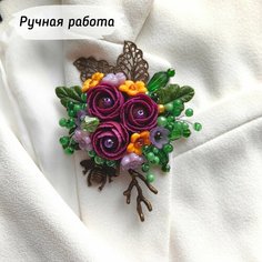 Брошь, 1 шт., фиолетовый, зеленый, оранжевый Нет бренда