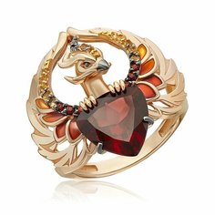 Кольцо PLATINA, красное золото, 585 проба, родирование, гранат, цитрин, эмаль, размер 19.5, красный