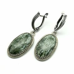 Серьги с подвесками, серафинит, зеленый