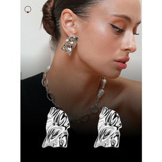 Серьги пусеты Kalinka modern story, размер 45 мм, серебристый