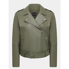 Кожаная куртка BOSS, размер 38, хаки