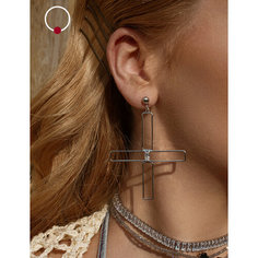 Серьги с подвесками, пусеты Kalinka modern story, кристалл, размер 70 мм, серебристый