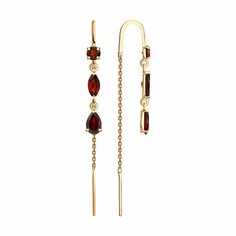 Серьги цепочки Diamant online, красное золото, 585 проба, гранат, длина 5 см, , красный