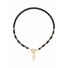 Колье Strekoza Collection, тигровый глаз, агат, циркон, длина 45 см, черный