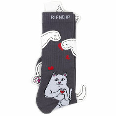 Носки RIPNDIP Носки с котом Лордом Нермалом Nermal Love - Chracoal, размер Универсальный, серый, белый