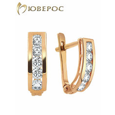 Серьги Юверос, красное золото, 585 проба, фианит, размер 3.5 мм, длина 1 см, , белый