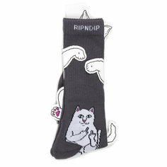 Носки RIPNDIP Носки с котом Lord Nermal - Charcoal, размер Универсальный, серый, черный, белый