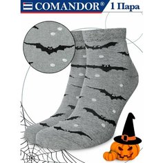 Носки COMANDOR темно - серый с принтом Летучая мышь Хэллоуин из хлопка, размер 29, размер 29, серый